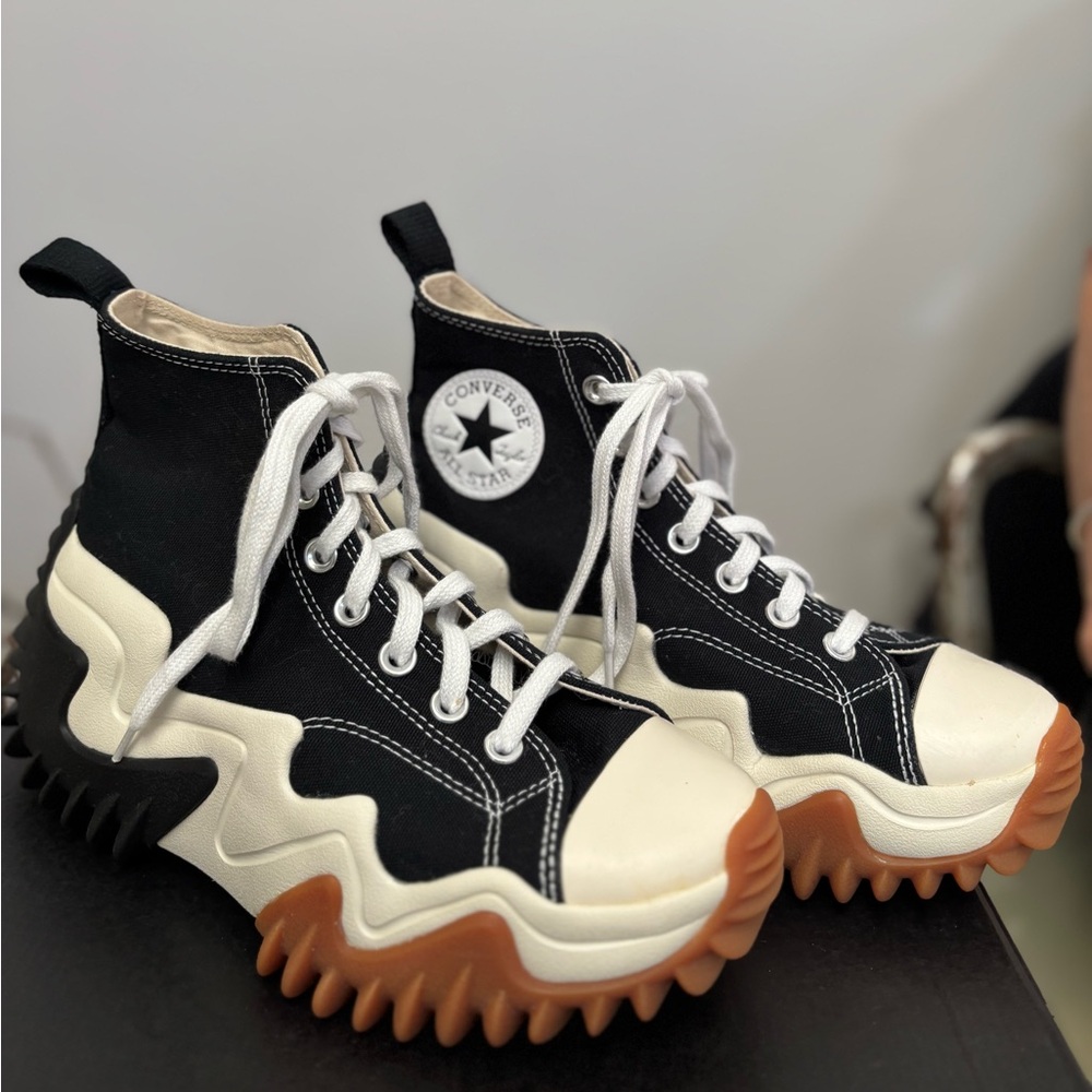 Converse Black and White High-Tops with Wavy Sole